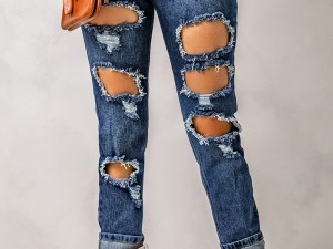 Rivelleâ„¢ | Blue Distressed Straight Leg Jeans