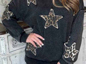 Lunaraâ„¢ | Zwarte Dames Sweater met Luipaard Sterren