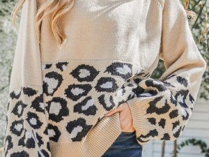 Leopara™ | Khaki Gebreide Damestrui met Luipaard Patchwork