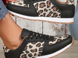 Luna™ | Zwarte Panterprint Dames Sneakers met PU Patchwork
