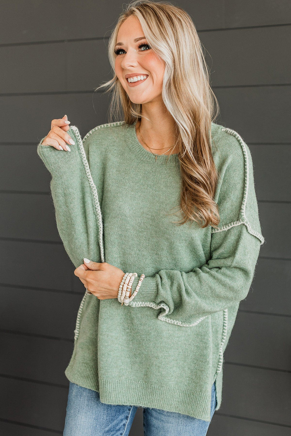 Verdea™ | Groene Oversized Gebreide Damestrui - Afbeelding 5