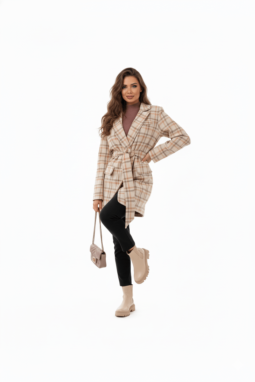 Alessia - Beige Geruite Jas