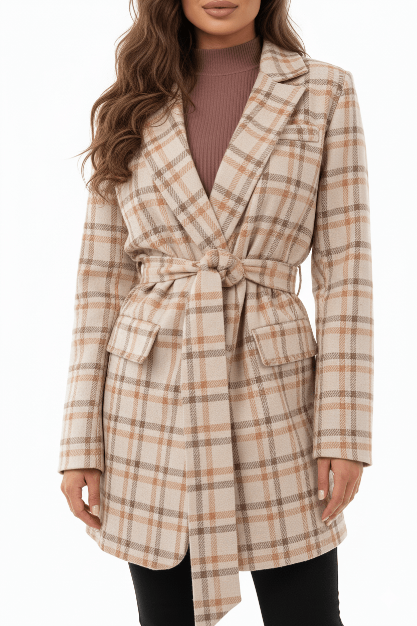 Alessia - Beige Geruite Jas