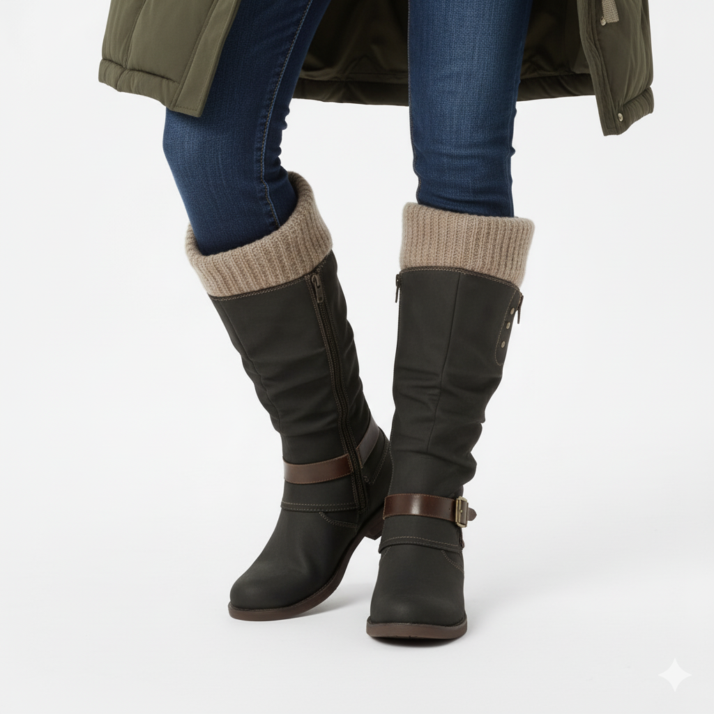 Eloria™ | Gebreide Laarzen met Chunky Hak en Rits