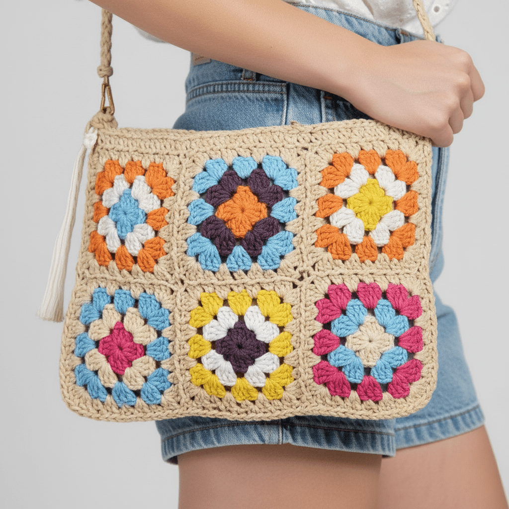 Liora™ | Handgemaakte Bloemen Rieten Schoudertas