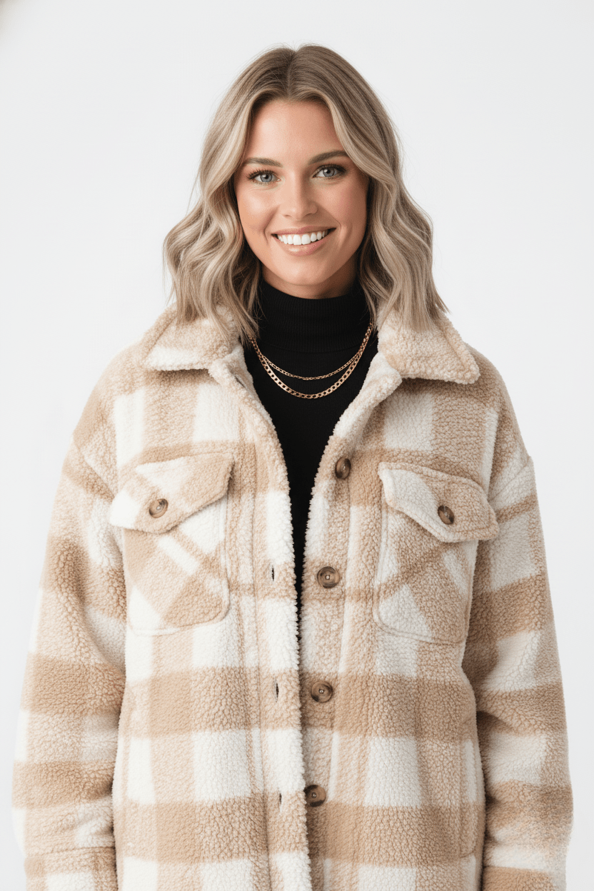 Lunara™ | Geruite Sherpa Jas