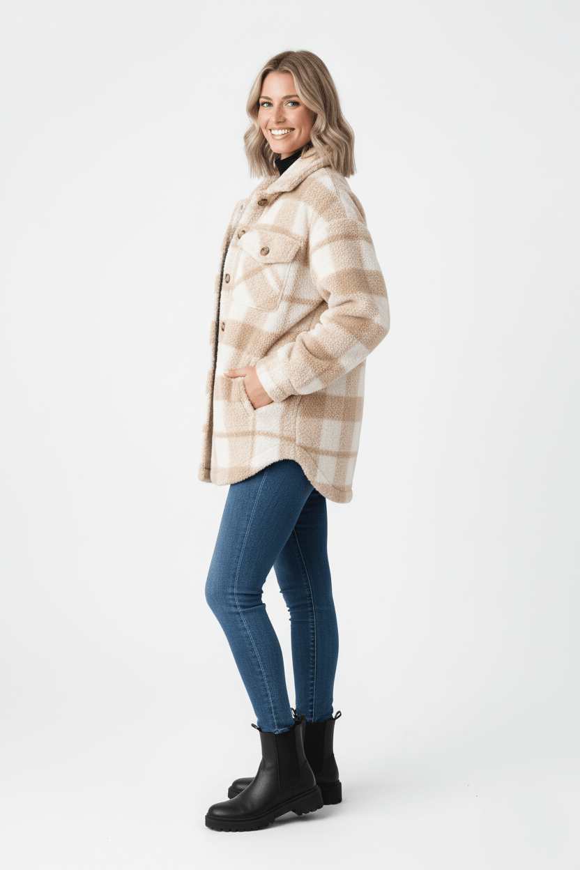 Lunara™ | Geruite Sherpa Jas - Afbeelding 3