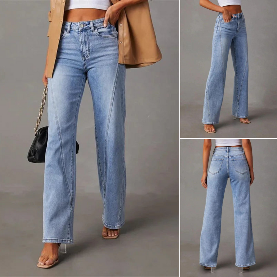 Liora™ | High-Waisted Light Blue Wide-Leg Jeans - Afbeelding 4