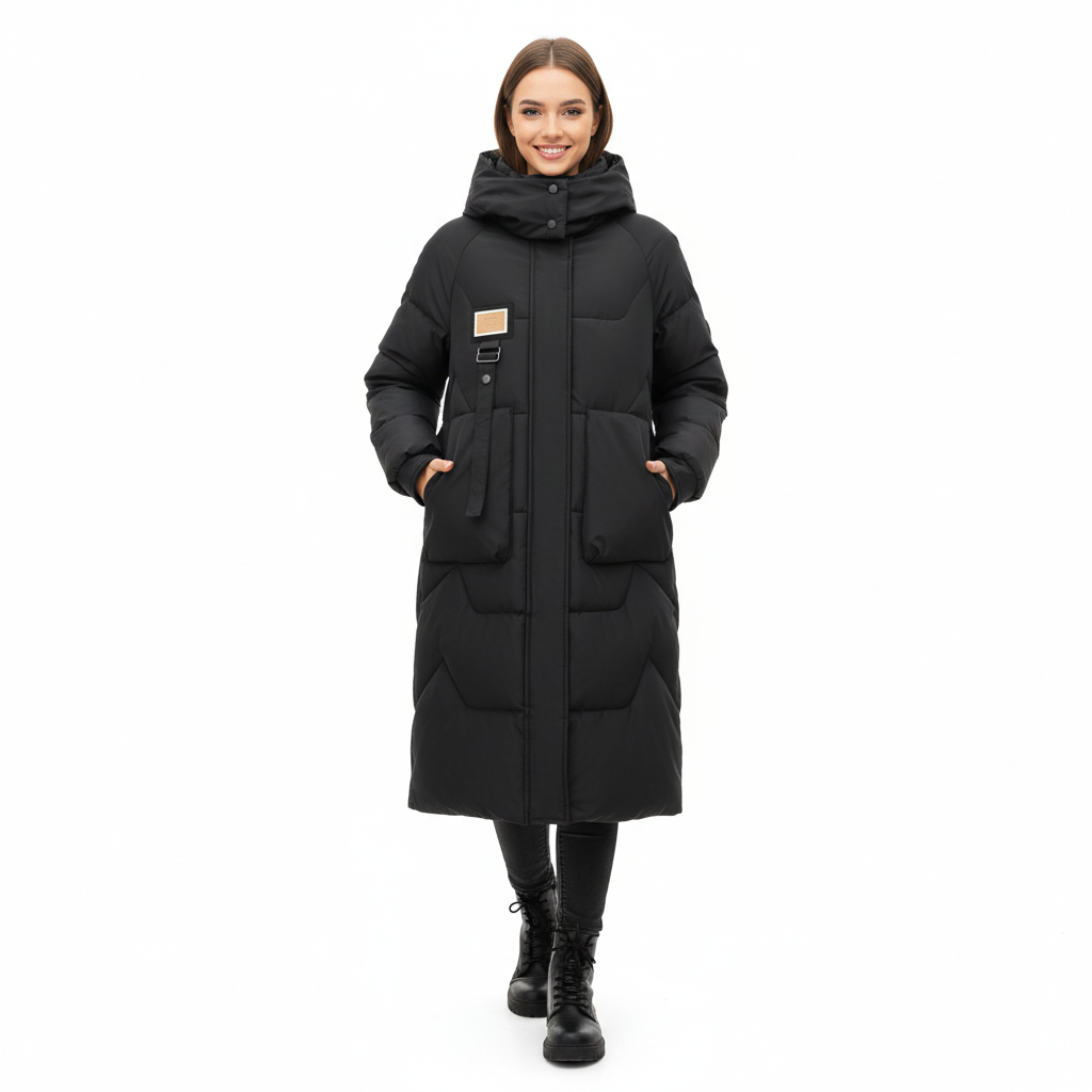 Noelle™ Gewatteerde Lange Donsjas met Grote Zakken