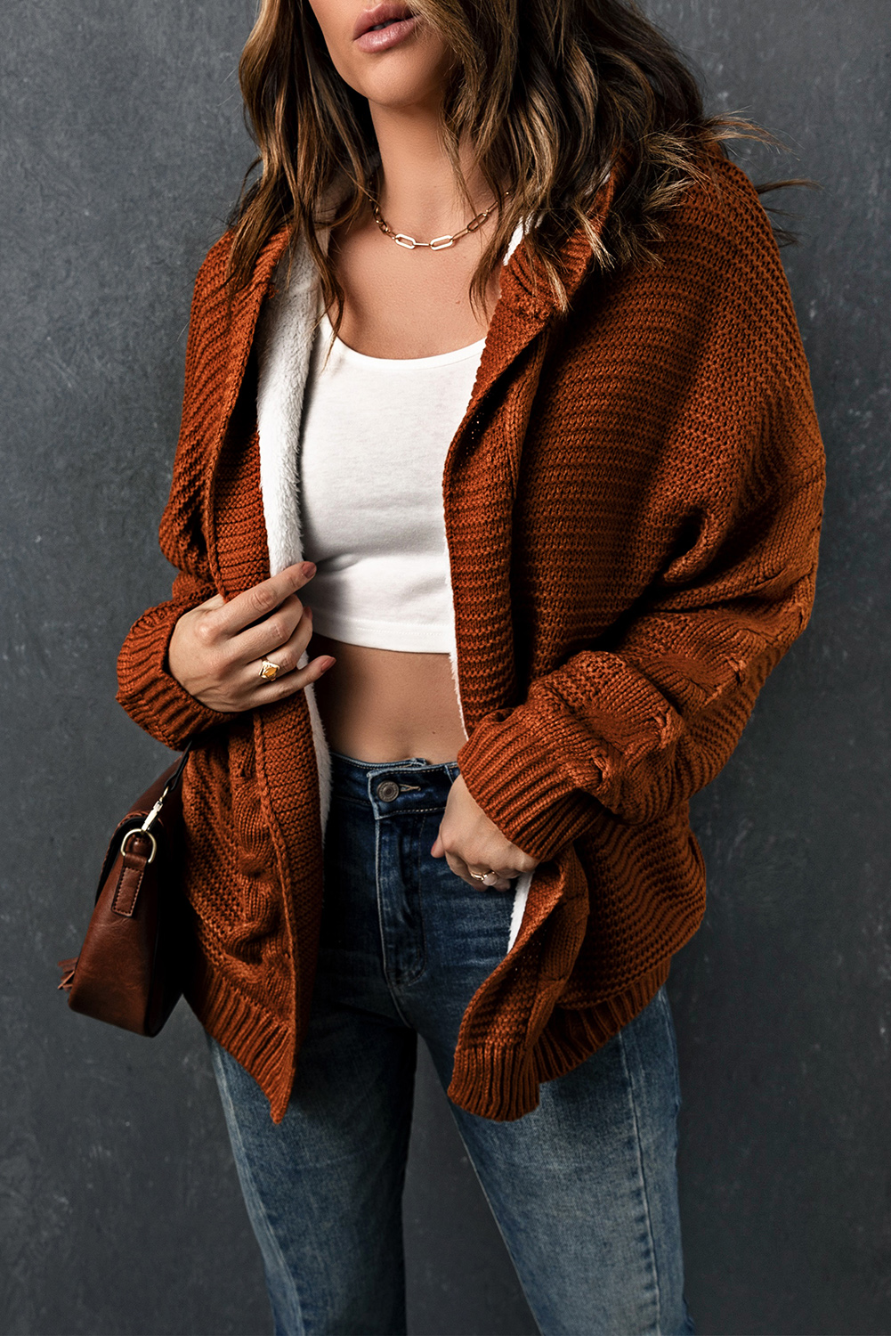 Cavara™ | Khaki Gebreide Dames Cardigan met Capuchon - Afbeelding 4