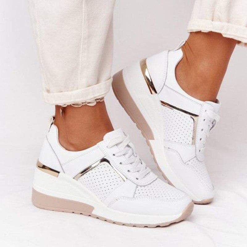 Nanti™ | Dames Sleehak Sneakers met Mesh & Metallic Accenten