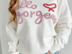 Hello Gorgeous™ | Witte Graphic Ribbed Trim Sweater