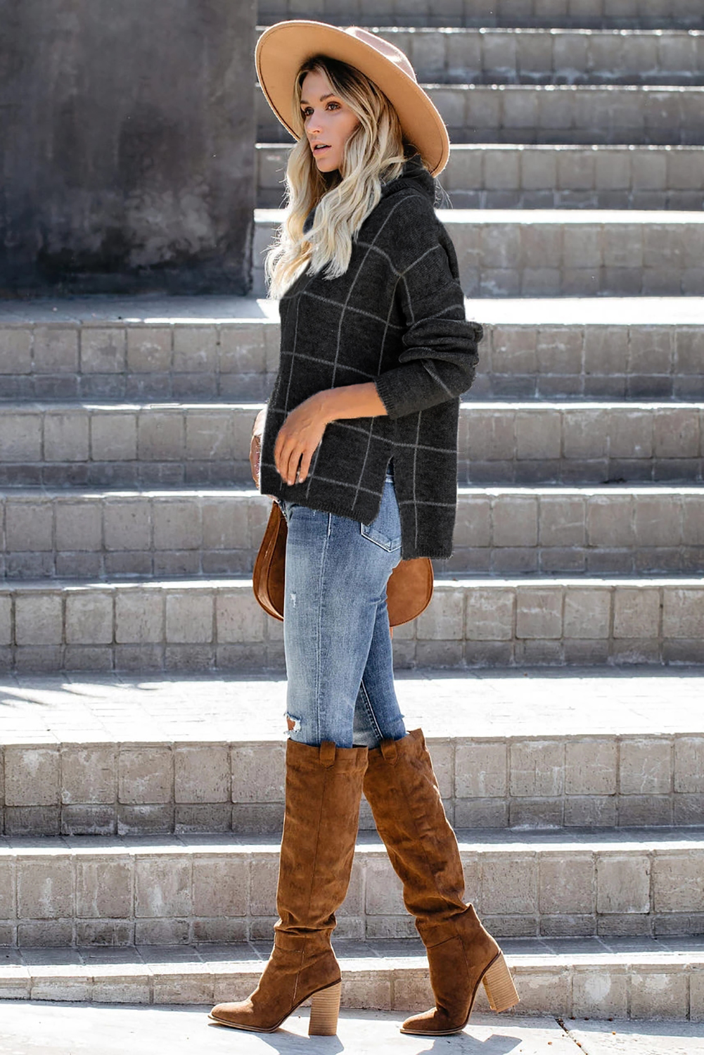 NoirGrid™ | Zwarte Coltrui met Ruitpatroon - Afbeelding 2